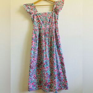J. Crew Ditsy Floral Ruffle Sleeve Midi Dress Size 4P Cottagecore Cotton